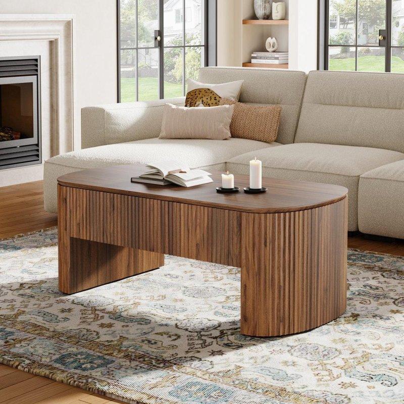 Kahverengi Ahşap Kaldırılabilir Tablalı ve Gizli Depolamalı Akıllı Sehpa - 120x60 cm - 254674