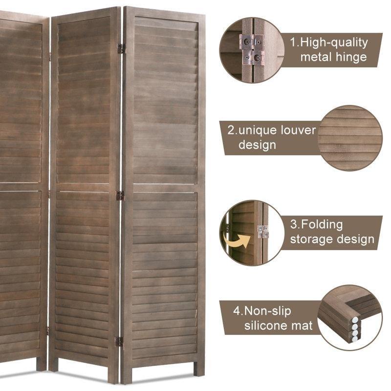 Kahverengi Ahşap Katlanır Portatif Paravan - 175x39 cm - 321378