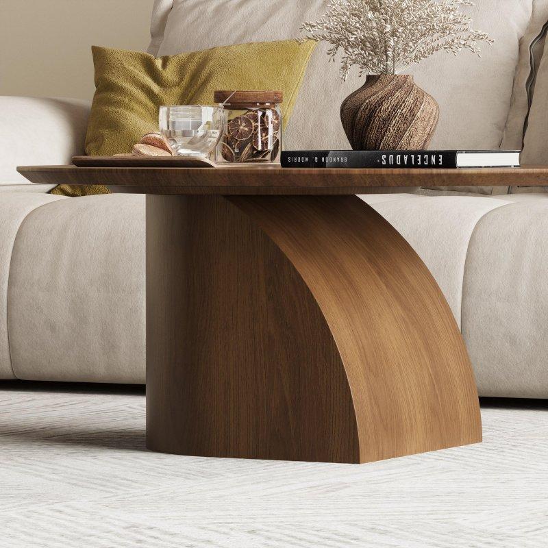 Kahverengi Ahşap Kavisli Tabanlı Yuvarlak Orta Sehpa - 90x41 cm - 241300