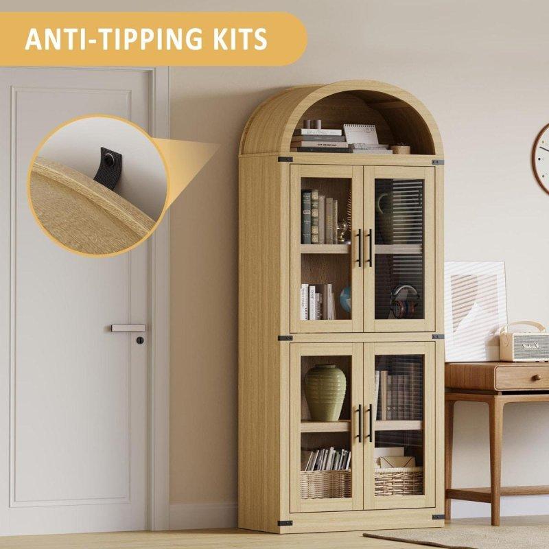 Kahverengi Ahşap Kemerli 5 Raflı Cam Kapaklı Kitaplık - 76x41x182 cm - 239016