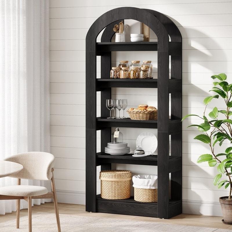 Kahverengi Ahşap Kemerli 5 Raflı Kitaplık - 180 cm - 315409