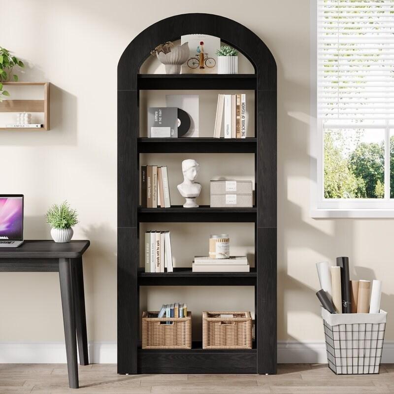 Kahverengi Ahşap Kemerli 5 Raflı Kitaplık - 180 cm - 315409