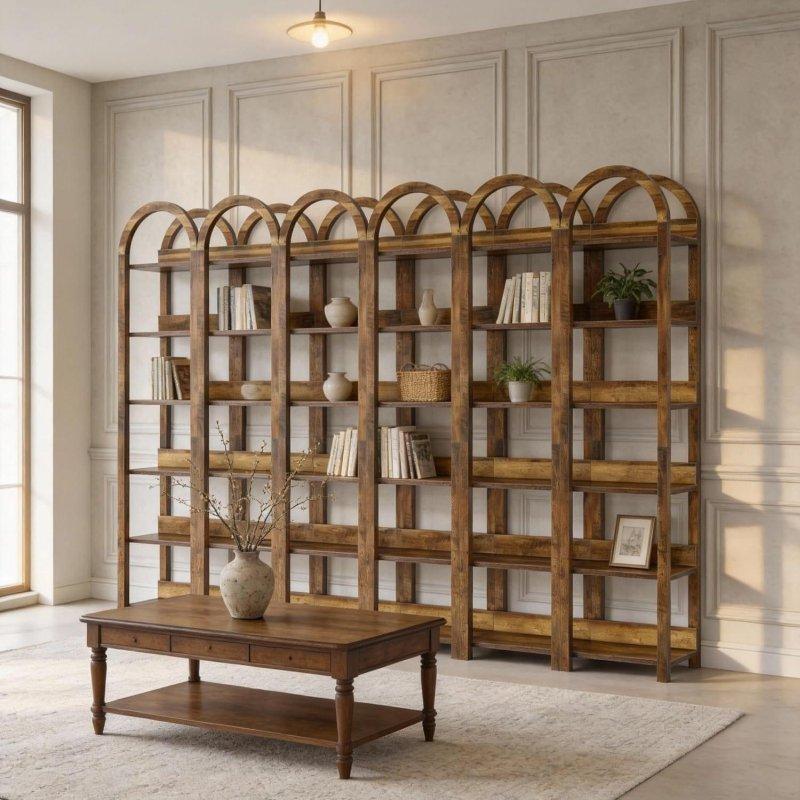 Kahverengi Ahşap Kemerli 6 Raflı Dar Kitaplık - 181 cm - 319065