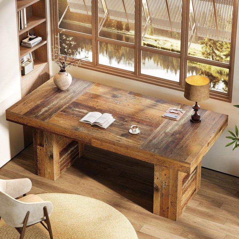 Kahverengi Ahşap Kır Evi Tarzı Geniş Ofis Masası - 161 cm - 327477