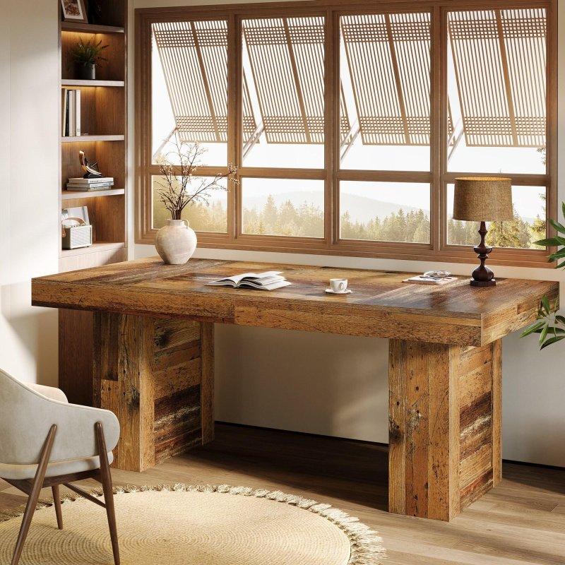 Kahverengi Ahşap Kır Evi Tarzı Geniş Ofis Masası - 161 cm - 327477