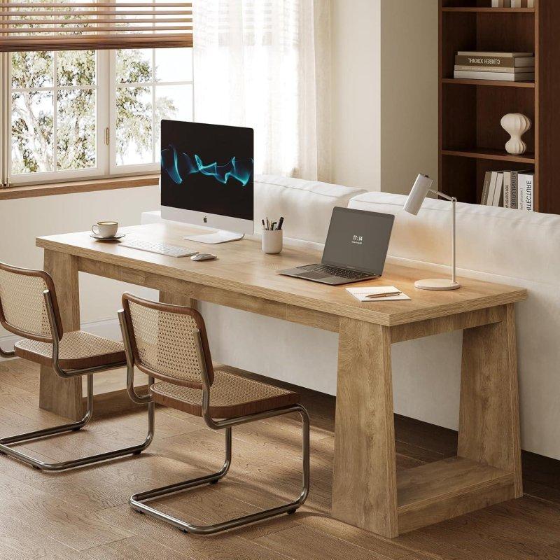 Kahverengi Ahşap Kır Evi Tasarım İki Kişilik Ofis Masası - 221 cm - 326004