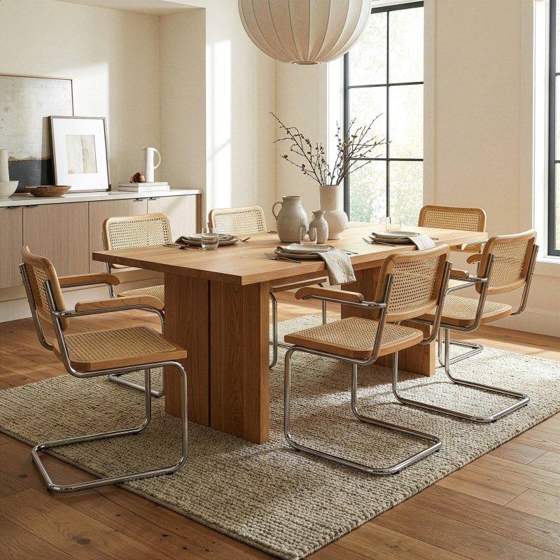 Kahverengi Ahşap Kollu Krom Ayaklı 2li Set Rattan Sandalye - 252244