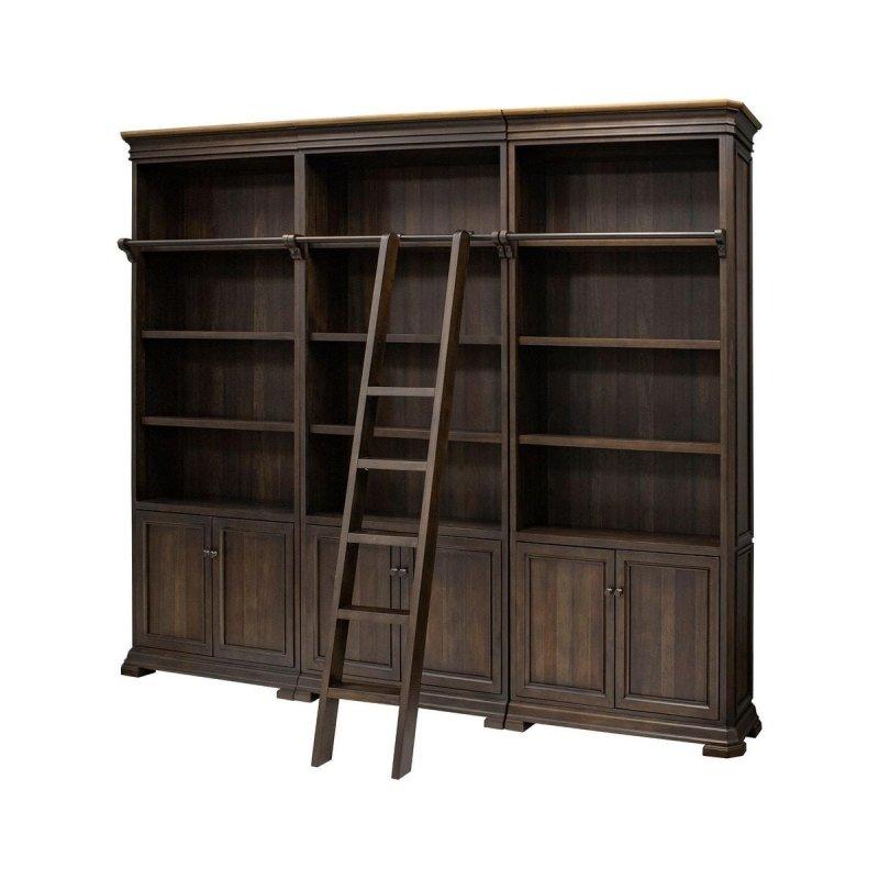 Kahverengi Ahşap Merdivenli Rustik Kitaplık Duvar Ünitesi - 305x239x36 cm - 316647