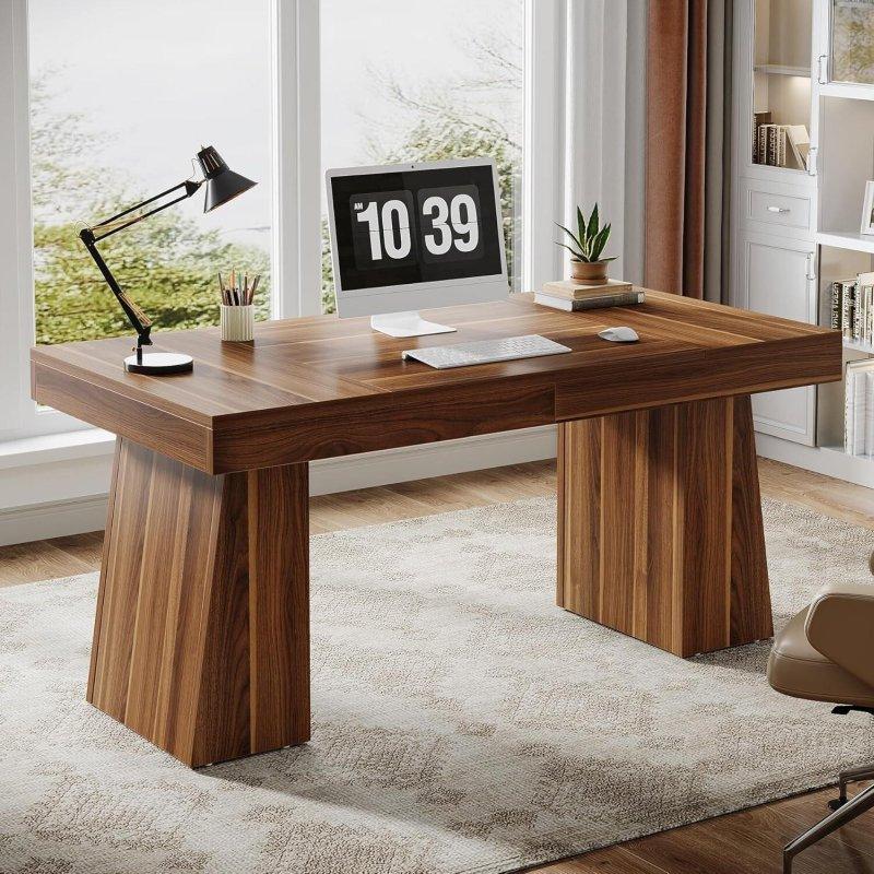 Kahverengi Ahşap Metal Çift Trapez Ayaklı Yönetici Ofis Masası - 140 cm - 327997