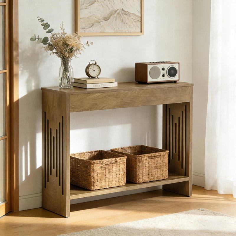 Kahverengi Ahşap Raflı Yivli Ayaklı Dresuar - 106 cm - 331476