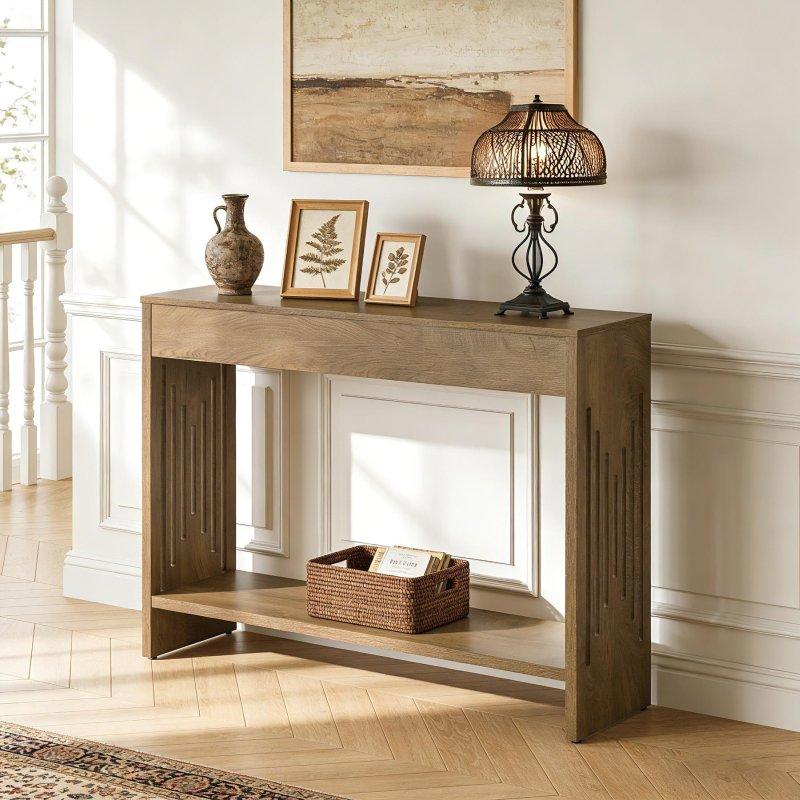 Kahverengi Ahşap Raflı Yivli Ayaklı Dresuar - 106 cm - 331476