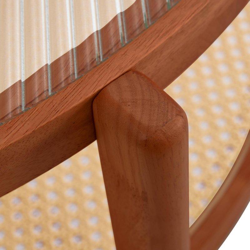 Kahverengi Ahşap Rattan Desenli Raflı Çizgili Cam Yuvarlak Orta Sehpa - 88x45 cm - 241017