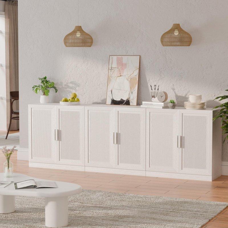 Kahverengi Ahşap Rattan Kapaklı Ayarlanabilir Raflı Bohem Konsol - 237x79 cm - 325386