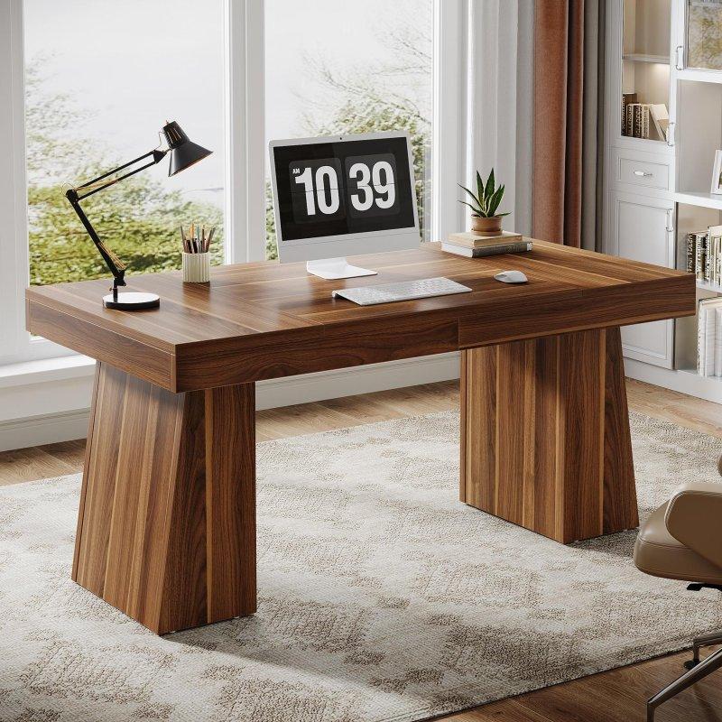 Kahverengi Ahşap Retro Trapez Ayaklı Ofis Masası - 140 cm - 327121