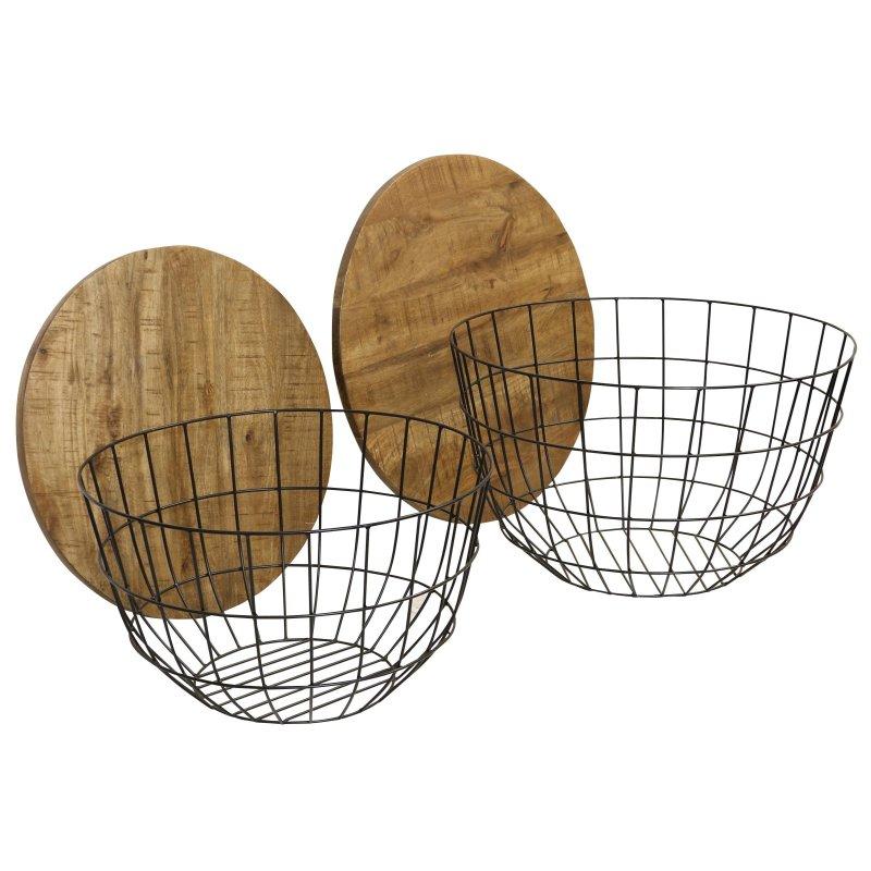 Kahverengi Ahşap Siyah Metal Zigon 2li Set Yuvarlak Orta Sehpa - 77 cm - 242600