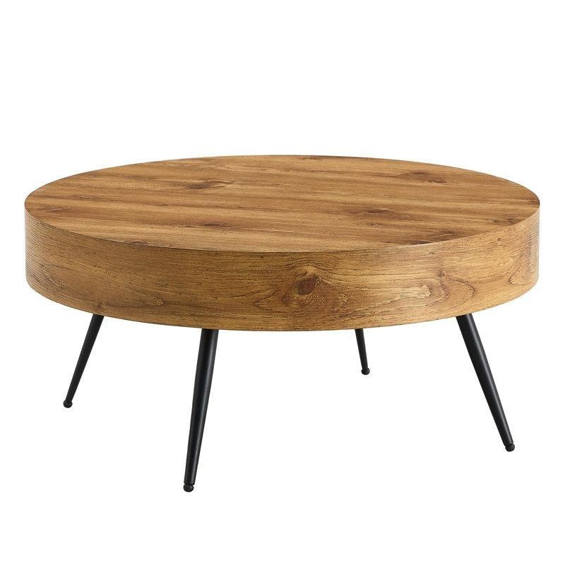 Kahverengi Ahşap Tablalı Siyah Metal Konik Ayaklı Yuvarlak Orta Sehpa - 81 cm - 244175
