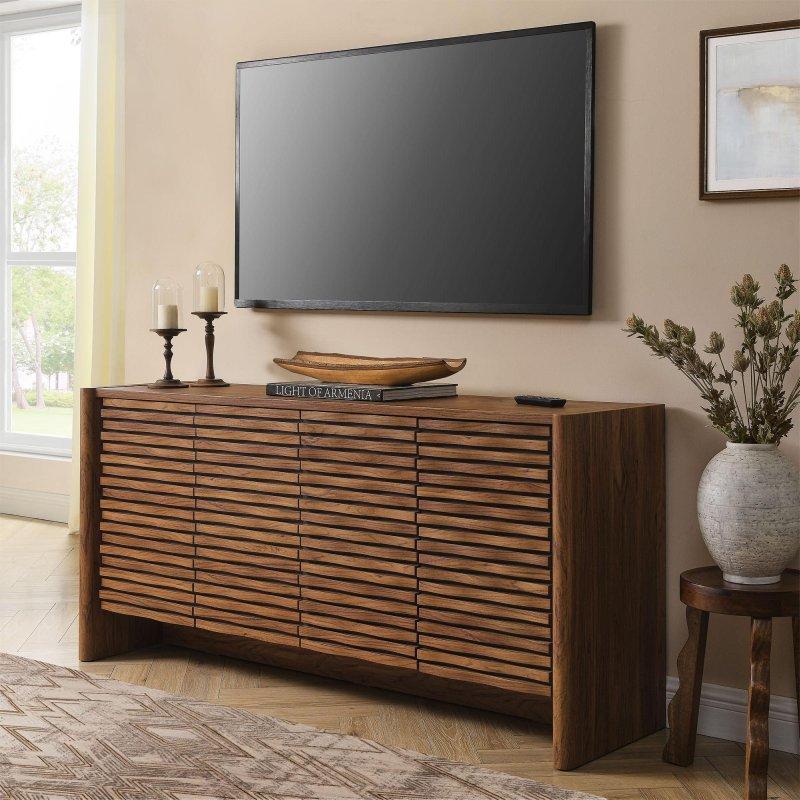 Kahverengi Ahşap ve MDF Dalga Desenli 4 Kapaklı Bohem Konsol - 167 cm - 325227