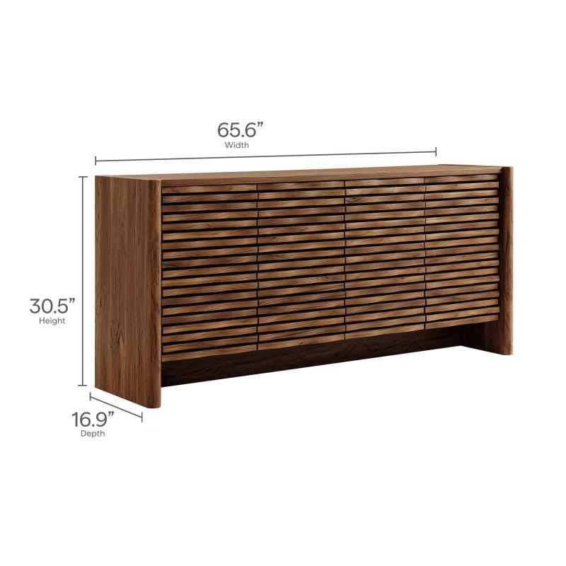 Kahverengi Ahşap ve MDF Dalga Desenli 4 Kapaklı Bohem Konsol - 167 cm - 325227