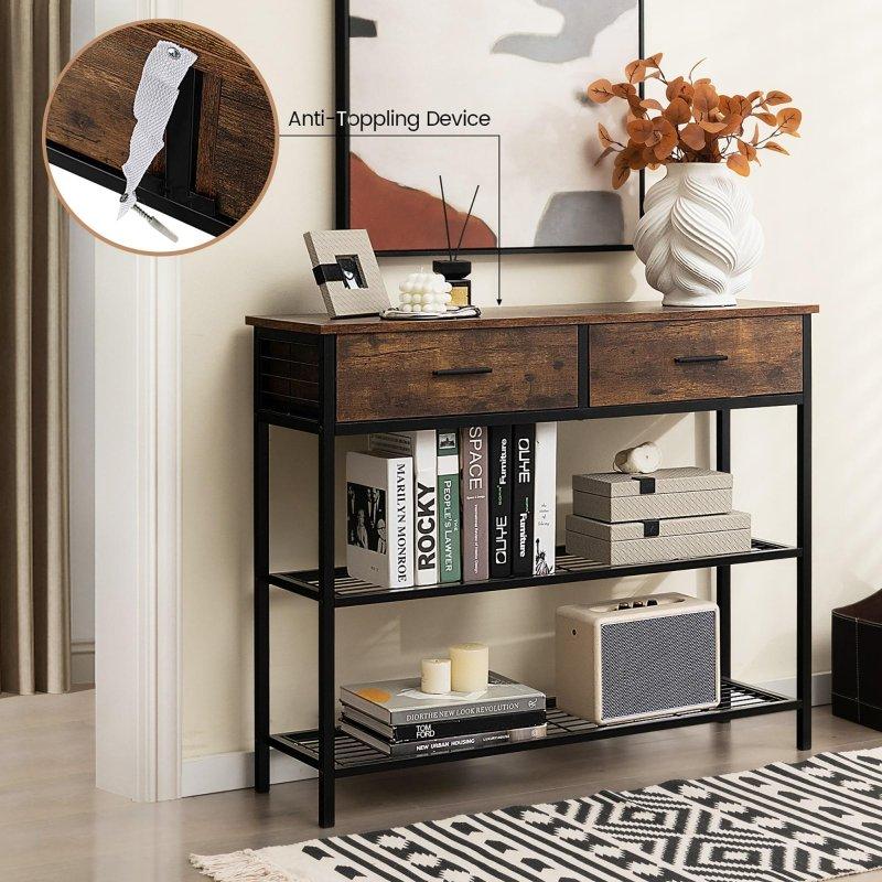 Kahverengi Ahşap ve Metal 2 Çekmeceli 2 Raflı Dresuar - 101 cm - 331798