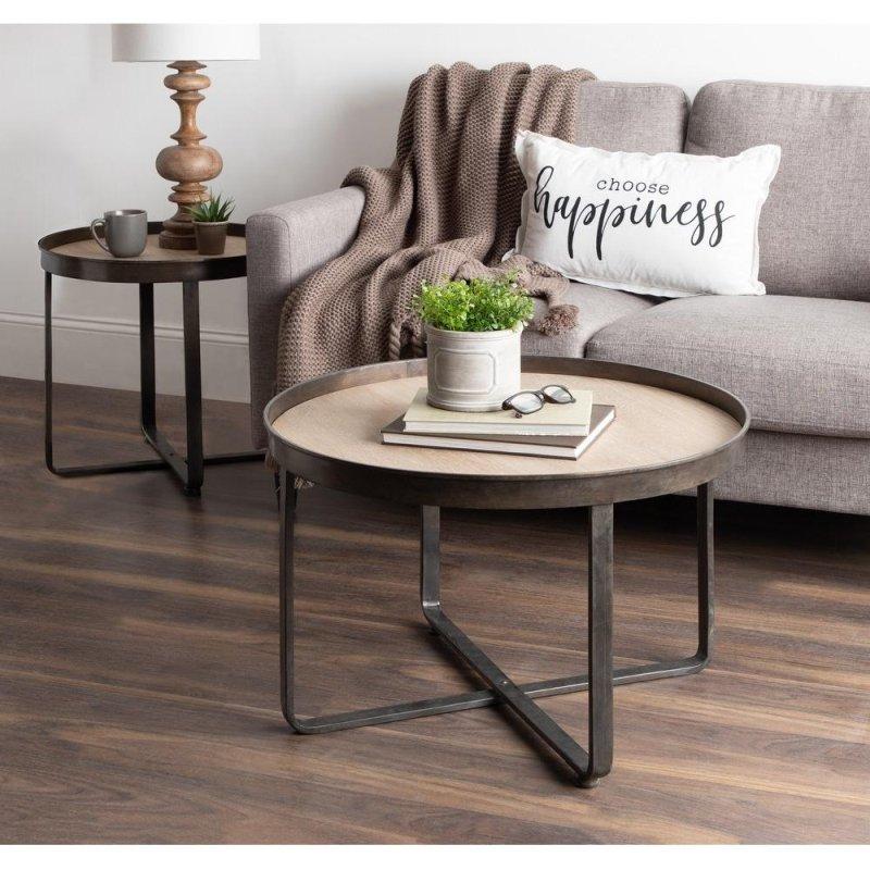 Kahverengi Ahşap ve Metal Çapraz Ayaklı Yuvarlak Orta Sehpa - 72 cm - 242471