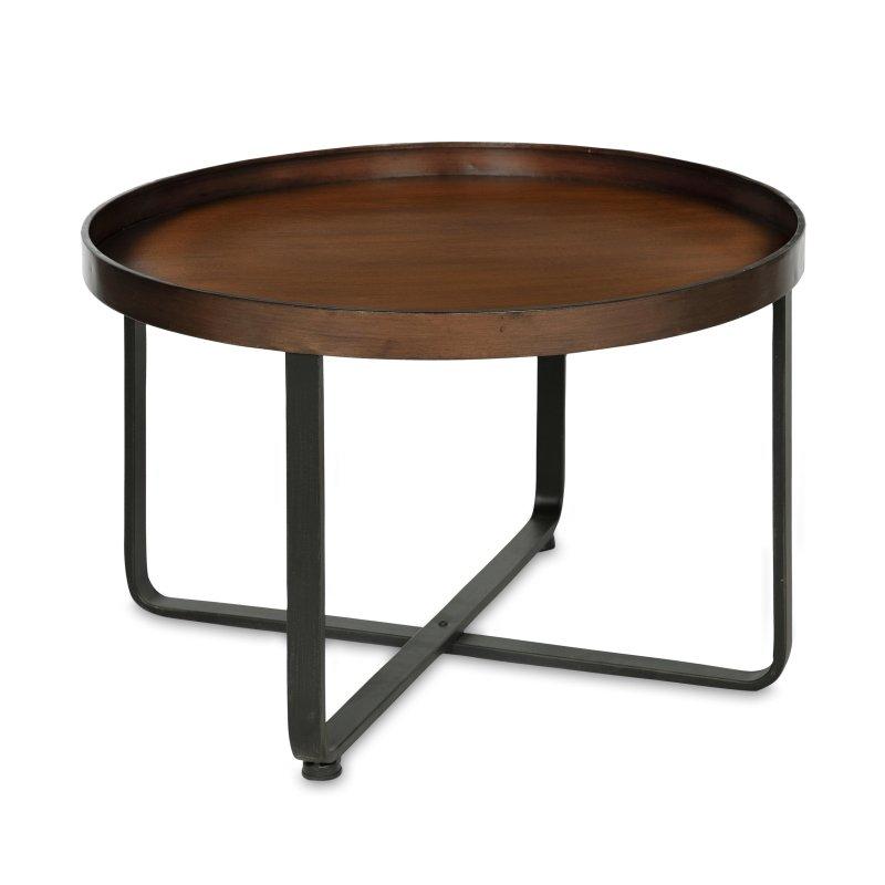 Kahverengi Ahşap ve Metal Çapraz Ayaklı Yuvarlak Orta Sehpa - 72 cm - 242471