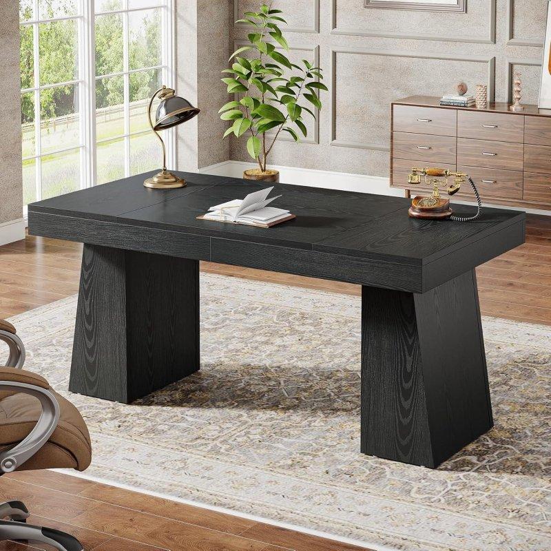 Kahverengi Ahşap ve Metal Çift Trapez Ayaklı Ofis Masası - 140x70 cm - 327786