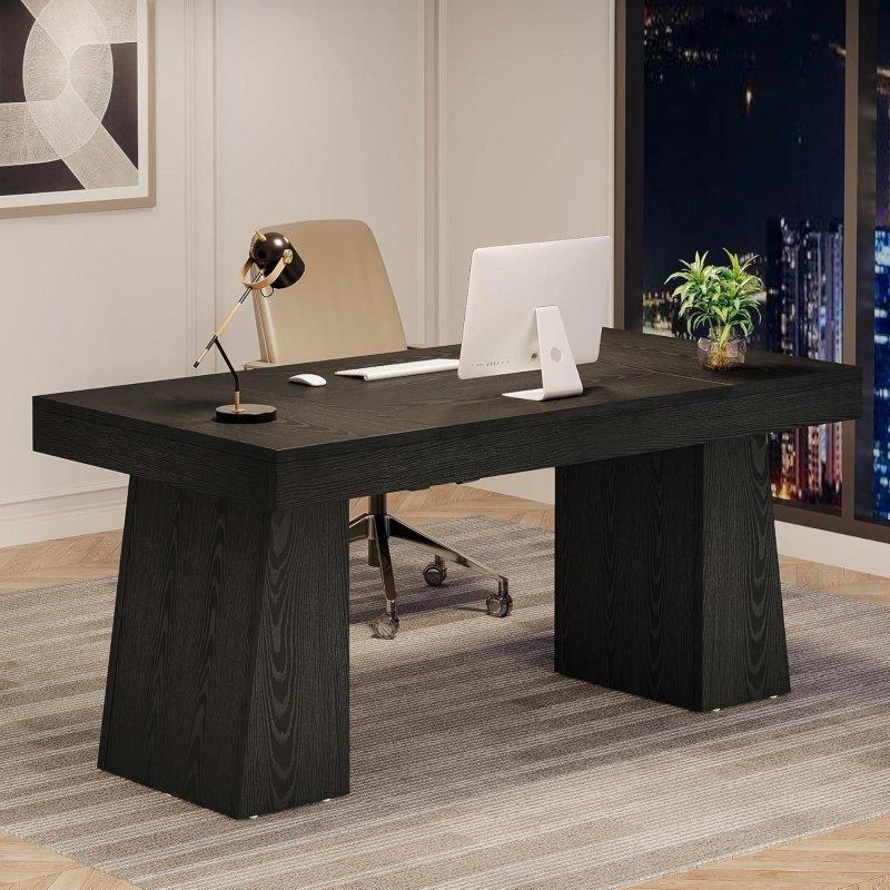 Kahverengi Ahşap ve Metal Çift Trapez Ayaklı Ofis Masası - 140x70 cm - 327786