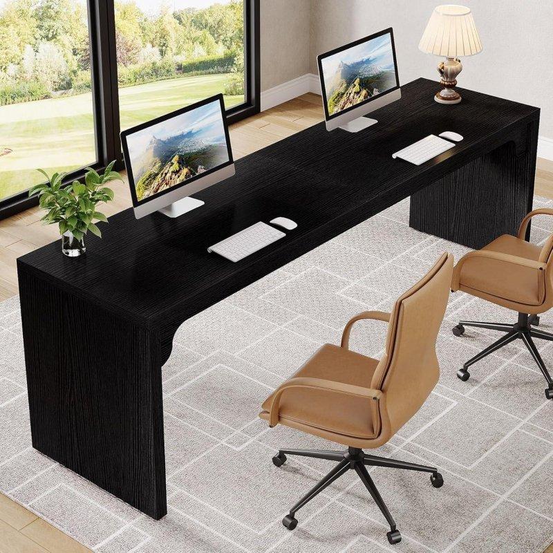 Kahverengi Ahşap ve Metal İki Kişilik Geniş Ofis Masası - 200 cm - 327874