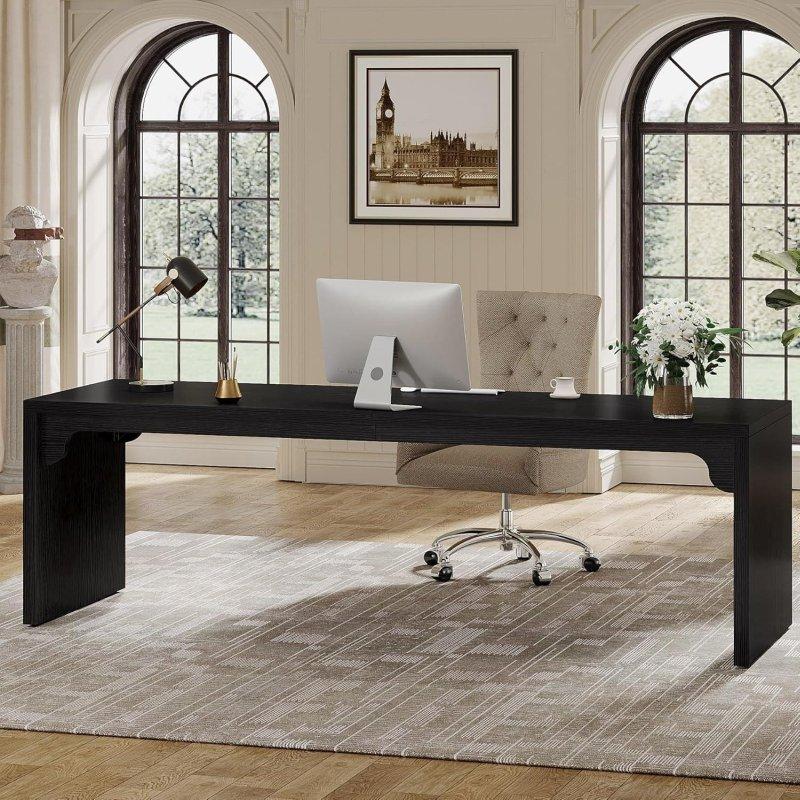 Kahverengi Ahşap ve Metal İki Kişilik Geniş Ofis Masası - 200 cm - 327874