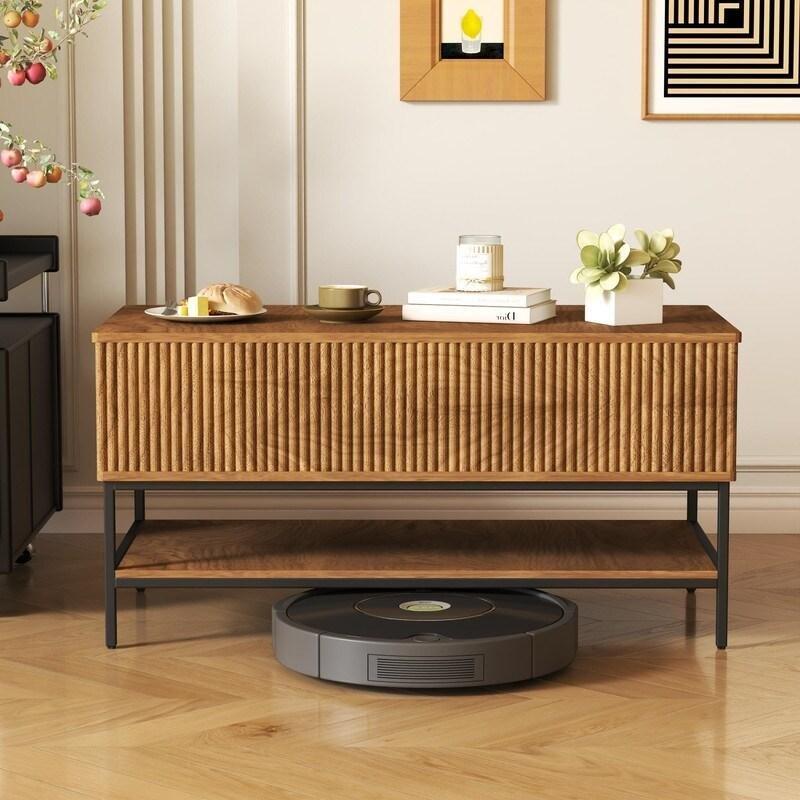 Kahverengi Ahşap ve Metal Kaldırılabilir Tablalı ve Raflı Akıllı Sehpa - 100x51 cm - 253946