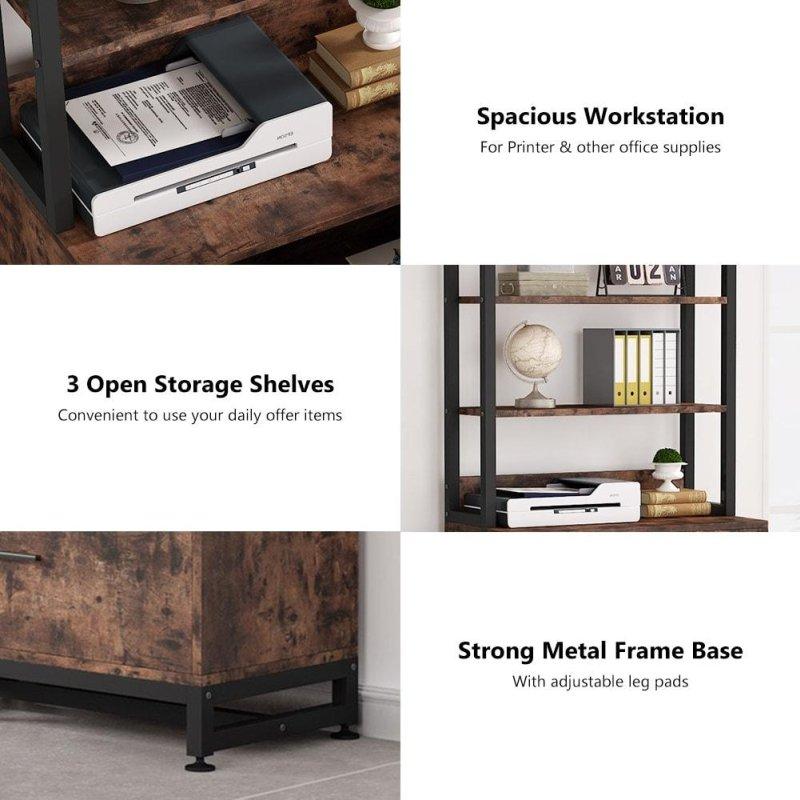 Kahverengi Ahşap ve Metal Kilitli Çekmeceli 3 Raflı Kitaplık - 75x40x157 cm - 312642