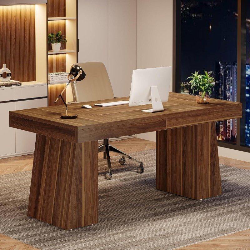 Kahverengi Ahşap ve Metal Trapez Ayaklı Ofis Masası - 141x71 cm - 327174