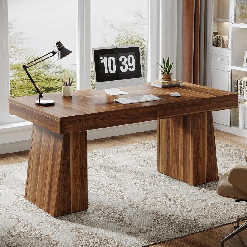 Kahverengi Ahşap ve Metal Trapez Ayaklı Ofis Masası - 141x71 cm - 327174