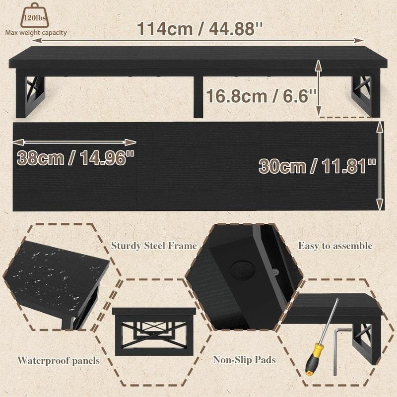 Kahverengi Ahşap ve Siyah Metal 2 Katlı Açık Raflı Medya Şifonyeri - 114x30x17 cm - 306538