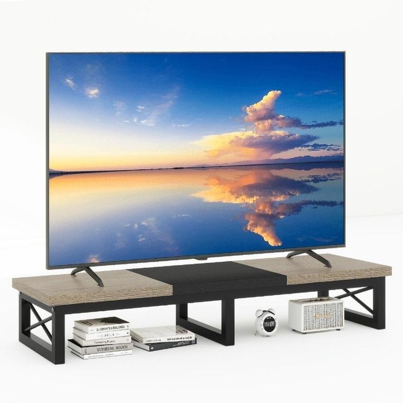 Kahverengi Ahşap ve Siyah Metal 2 Katlı Açık Raflı Medya Şifonyeri - 114x30x17 cm - 306538