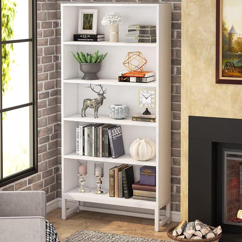 Kahverengi Ahşap ve Siyah Metal 5 Raflı Endüstriyel Kitaplık - 81x30x181 cm - 314218