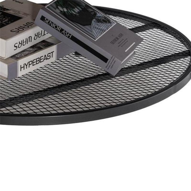 Kahverengi Ahşap ve Siyah Metal Çift Raflı Gümüş Desenli Yuvarlak Orta Sehpa - 78 cm - 243991