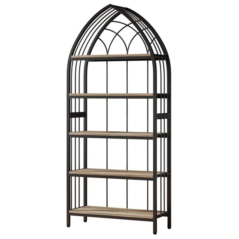 Kahverengi Ahşap ve Siyah Metal Kavisli Tasarımlı 5 Raflı Kitaplık - 190 cm - 313337