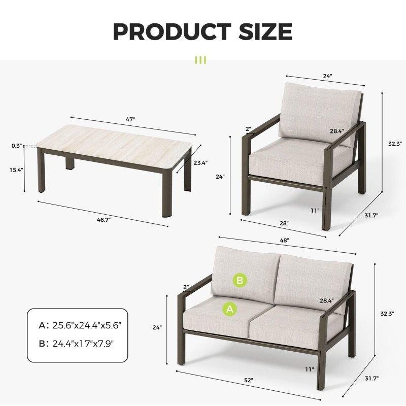 Kahverengi Alüminyum Sunbrella Minderli 4 Parça Bahçe Takımı - 276894