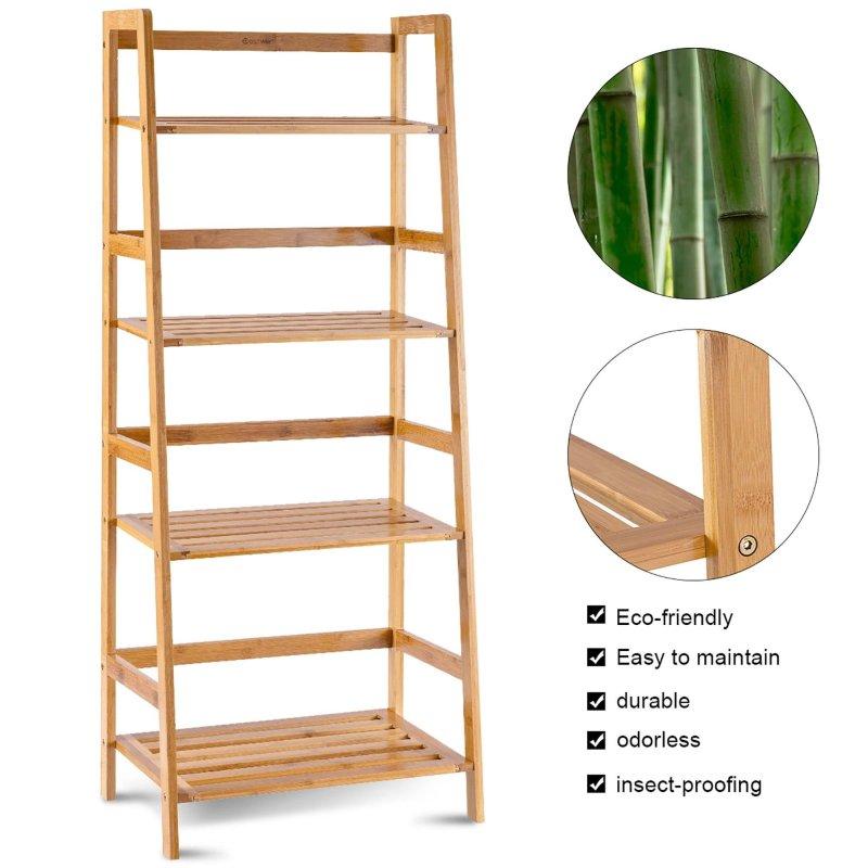 Kahverengi Bambu 4 Raflı Merdiven Tasarım Kitaplık - 49x32x121 cm - 315634
