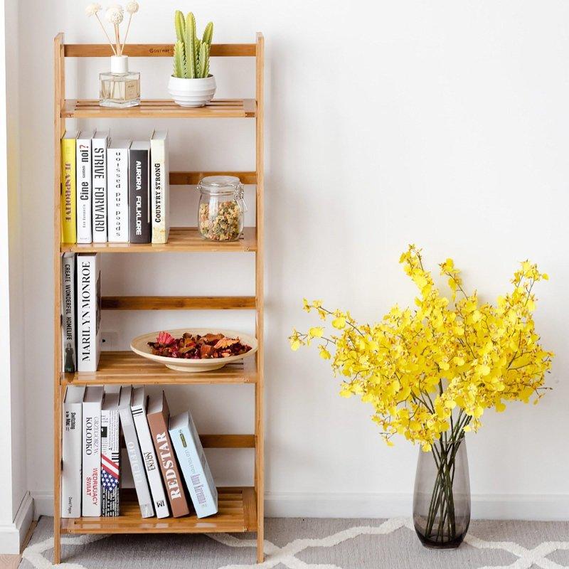 Kahverengi Bambu 4 Raflı Merdiven Tasarım Kitaplık - 49x32x121 cm - 315634