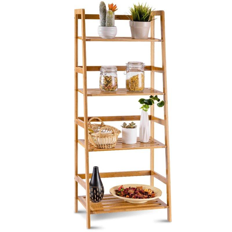Kahverengi Bambu 4 Raflı Merdiven Tasarım Kitaplık - 49x32x121 cm - 315634