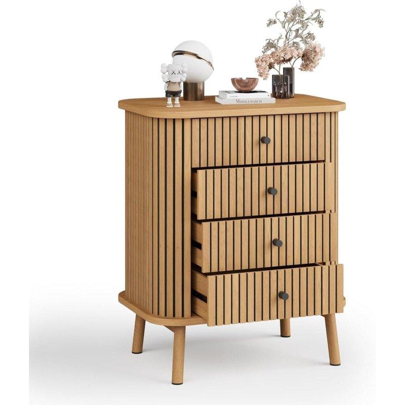 Kahverengi Bambu Dokulu 4 Çekmeceli Bohem Şifonyer - 80x40 cm - 303966