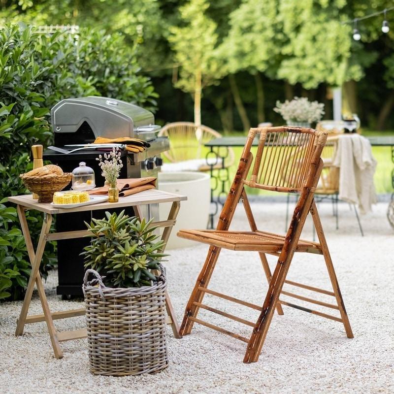 Kahverengi Bambu Katlanır Ergonomik Rattan Sandalye - 46x60x87 cm - 252985