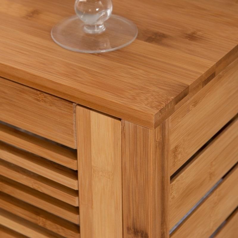 Kahverengi Bambu Lamelli Kapaklı Çok Amaçlı Banyo Dolabı - 34x28x73 cm - 333795