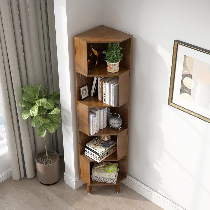 Kahverengi Bambu Yüksek Köşe Kitaplık - 315706