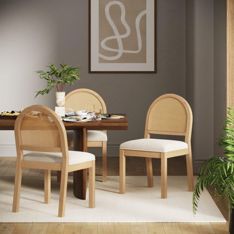 Kahverengi Bukle Kumaş Döşemeli Masif Kauçuk Ağacı Rattan Sandalye - 49 cm - 251687
