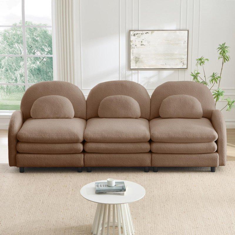 Kahverengi Buklet Kumaş MDF Modüler Kavisli Sırtlı Bohem Koltuk - 250x90x86 cm - 292372