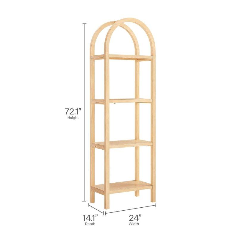 Kahverengi Çam Ağacı Kemerli Sırtı Açık 4 Raflı Kitaplık - 184 cm - 319577
