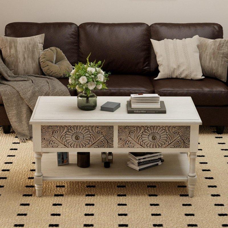 Kahverengi Çam Ağacı ve MDF 2 Çekmeceli Raflı Vintage Dresuar - 81 cm - 332410
